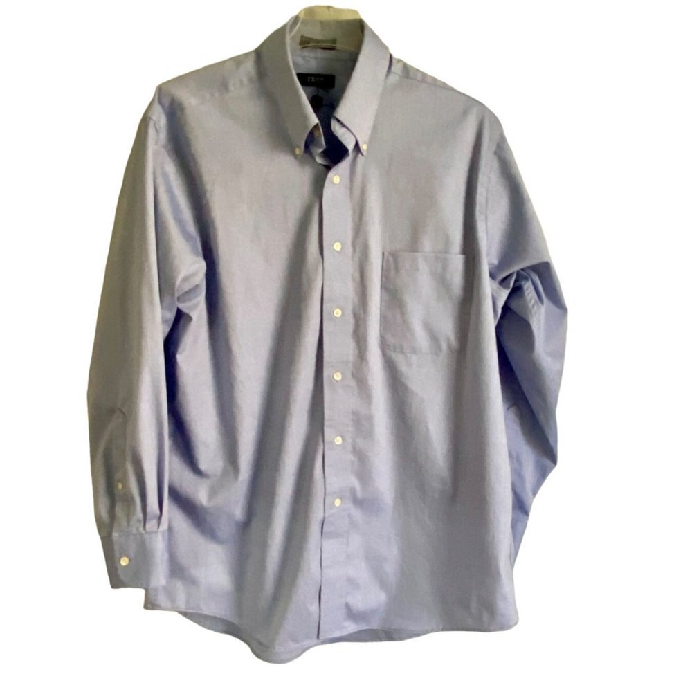 IZOD Easy Care Cotton Long Sleeve Button Down Blue Shirt Men's Large